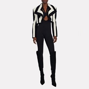 $995 SERGIO HUDSON Black Cut Out Catsuit Jumpsuit, Size SMALL